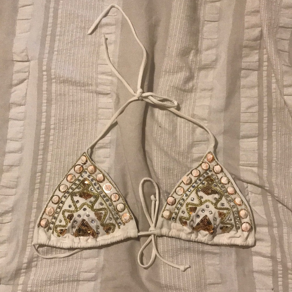 White Jeweled String Bikini Top
